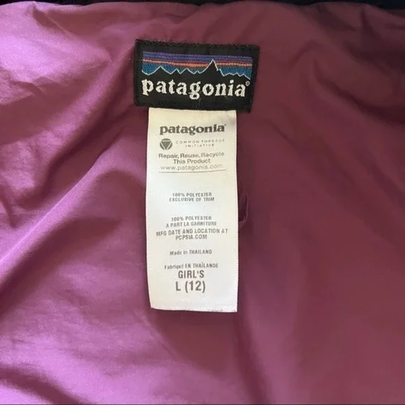 Patagonia Girls Large 12 Black Fuzzy Pelage Jacket High Collar Button Front Cozy